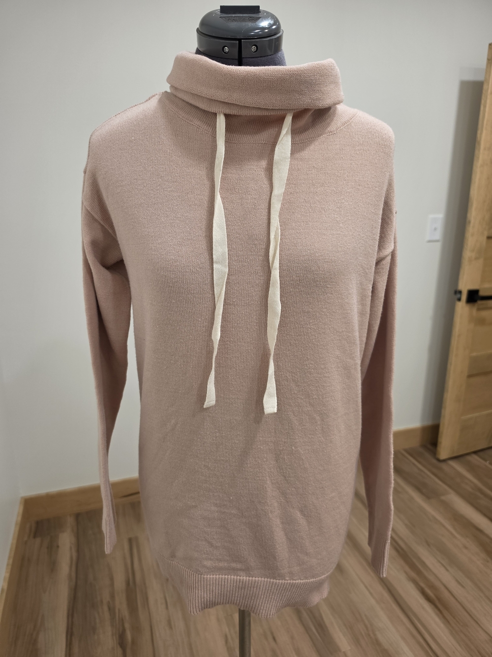 a new day Blush Pink Cowl-Neck Sweater with Cream Drawstrings